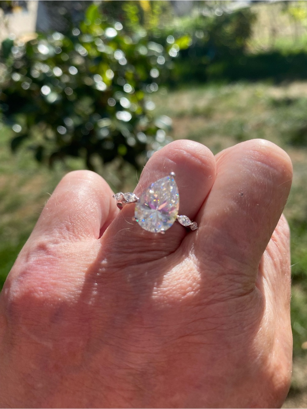 New Pear and Marquise Moissanite Platineve ring 5.28 carats size 5  Read